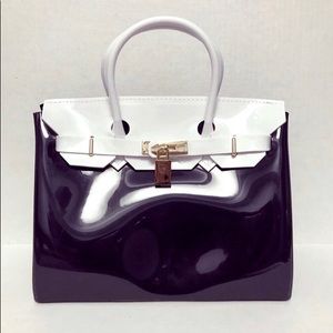 Tuxedo Black & White PVC Tote Handbag